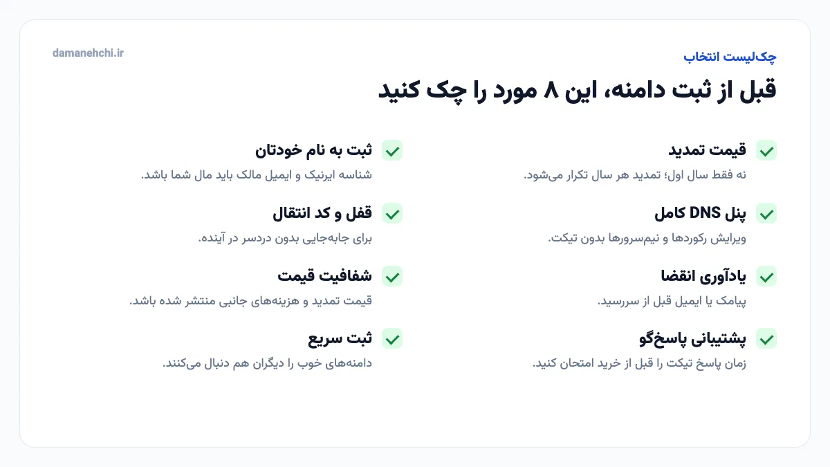 چکلیست هشتگانه انتخاب سایت ثبت دامنه